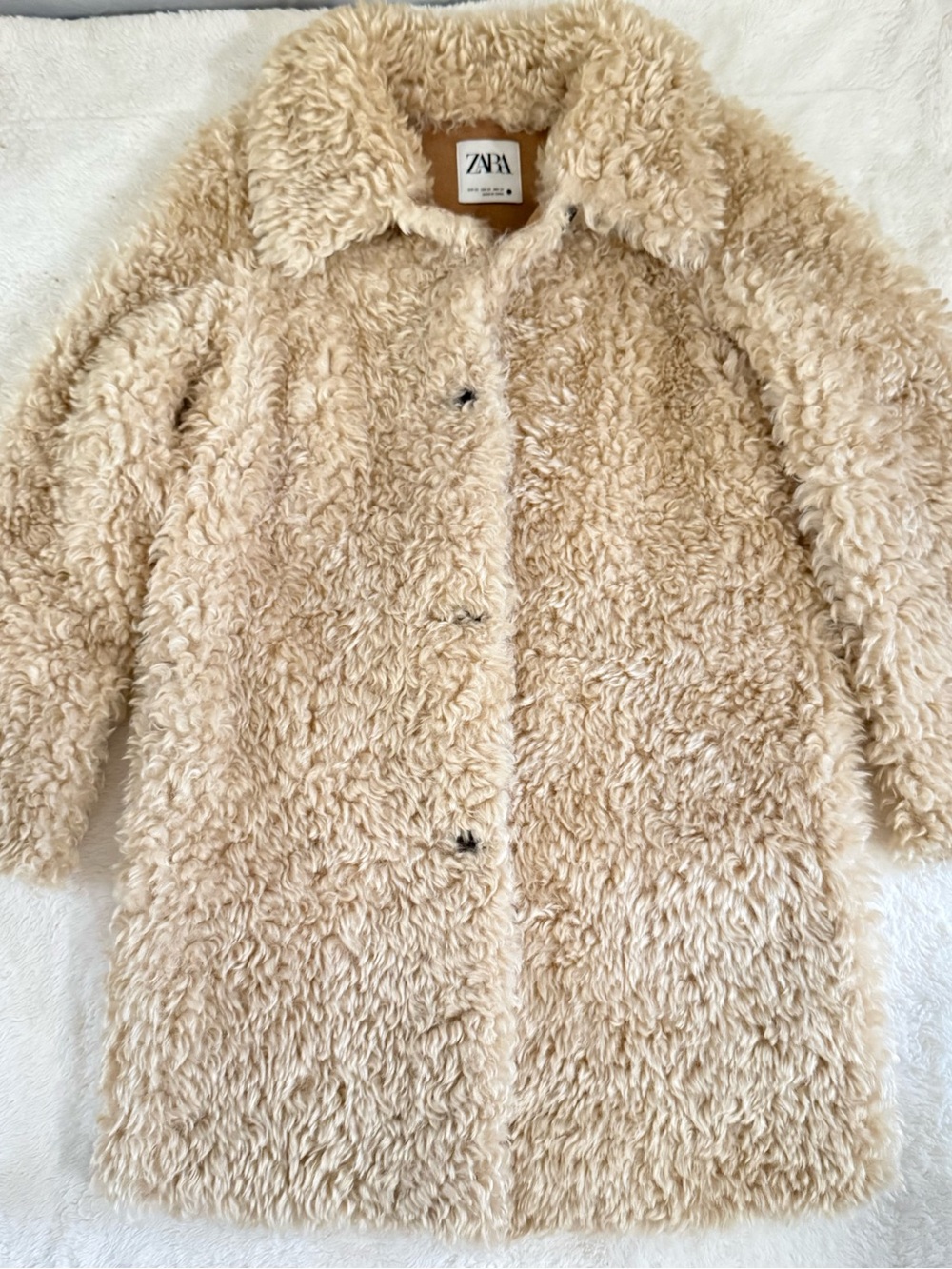 ZARA Plush Faux Shearling Jacket - Cream and Tan